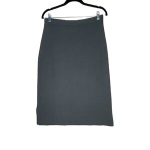 Eileen Fisher Dark Gray Stretchy Work Skirt w/ Side Hem Slits & Elastic Waist, M